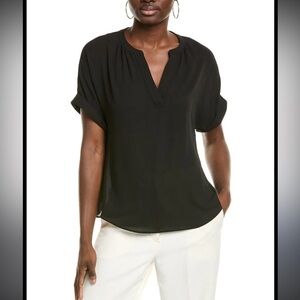 Tahari Elegant Black V-Neck Blouse